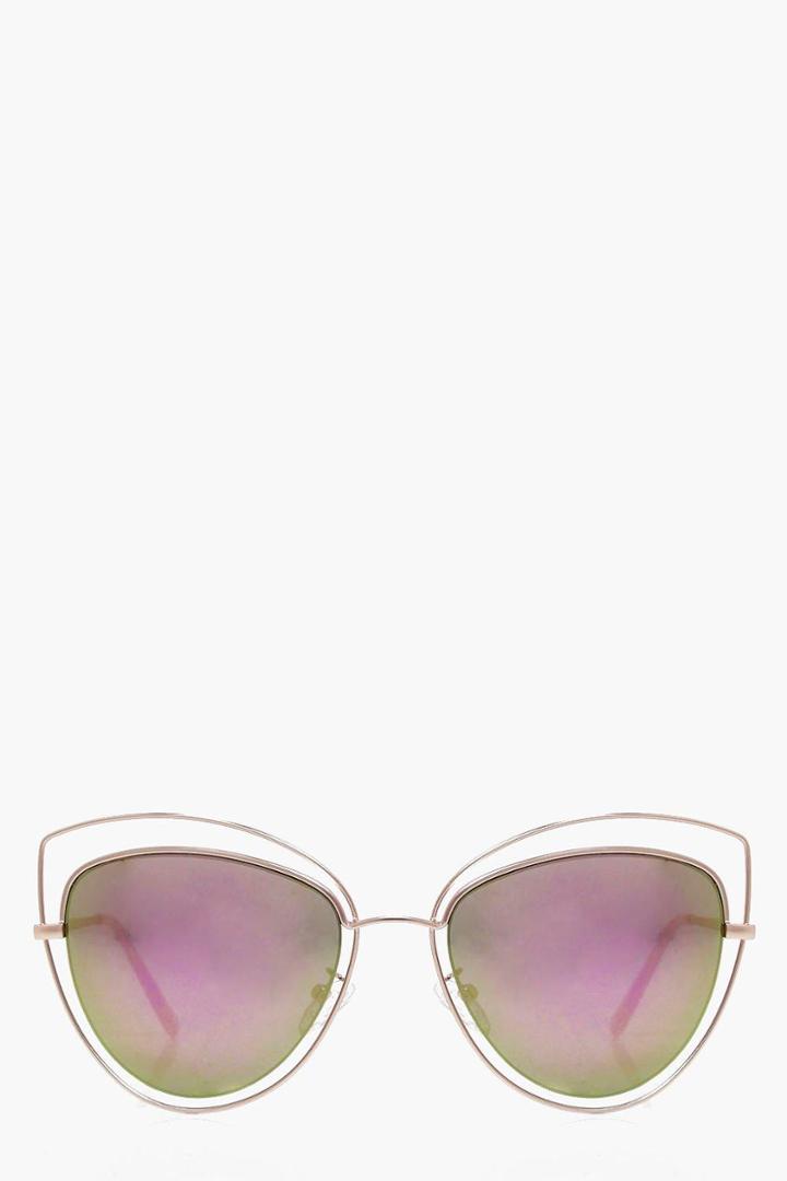 Boohoo Evelyn Cut Out Frame Cat Eye Sunglasses Brown