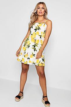 Boohoo Plus Nancy Lemon Print Sun Dress