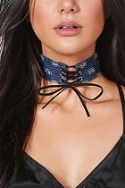Boohoo Isobel Distressed Denim Lace Up Choker