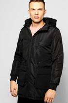 Boohoo Padded Parka With Multi Zip Detail Black