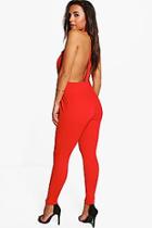 Boohoo Petite Abi Plunge Front Back Strap Jumpsuit