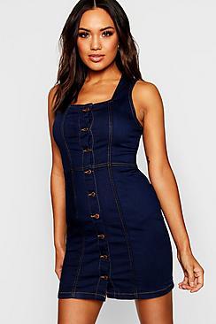 Boohoo Button Through Denim Dress