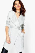 Boohoo Grace Suedette Over Sized Collar Duster Grey