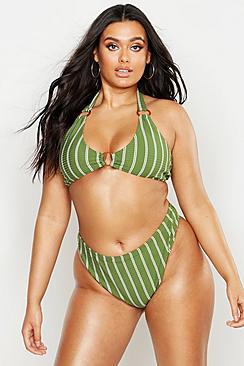 Boohoo Plus Pinstripe Ring Detail Triangle Bikini