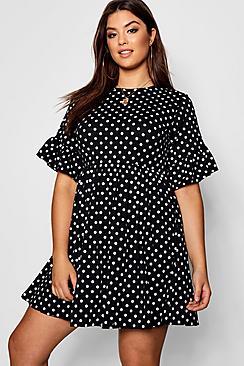 Boohoo Plus Spot Smock Dress