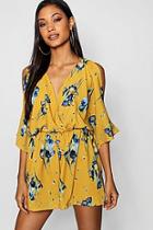 Boohoo Floral Bat Wing Cold Shoulder Playsuit