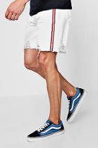 Boohoo Distressed Bermuda Denim Shorts With Side Tape