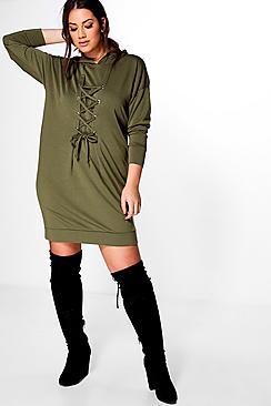 Boohoo Plus Eloise Lace Up Sweat Dress