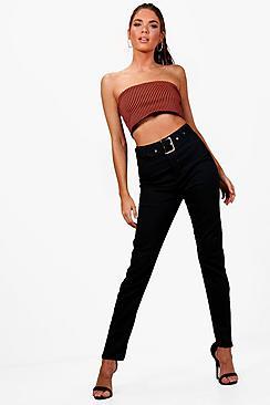 Boohoo Terri Belted High Waist Skinny Jeans