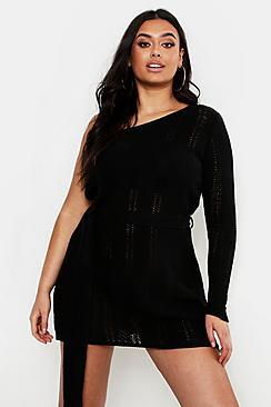 Boohoo Plus One Shoulder Mini Beach Dress