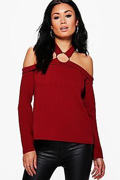 Boohoo Nadia Halterneck Cold Shoulder Ring Detail Top