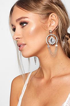 Boohoo Gem & Chain Statement Earrings