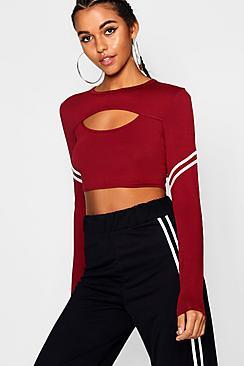 Boohoo Tall Cut Out Sports Stripe Crop Top