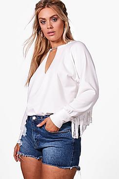 Boohoo Plus Amelia Tassel Trim Festival Sweat