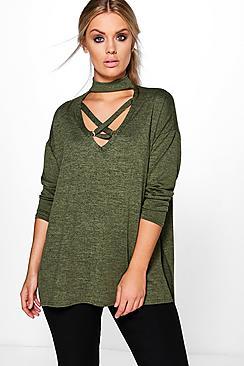 Boohoo Plus Sadie Cross Front Knitted Jumper