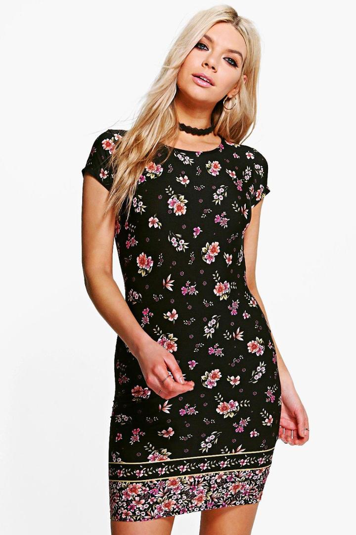 Boohoo Izzy Border Print Cap Sleeve Shift Dress Multi