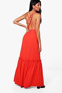 Boohoo Ella Crepe Open Strappy Back Maxi Dress