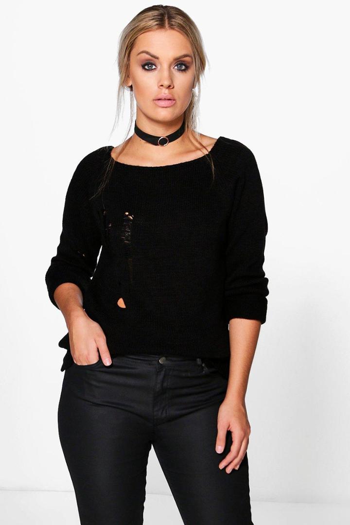 Boohoo Plus Abigail Ladder Knit Jumper Black