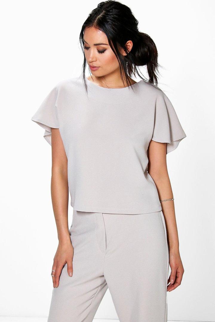 Boohoo Holly Drape Back Woven Top Grey
