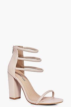 Boohoo Faye Three Strap Ankle Band Block Heels