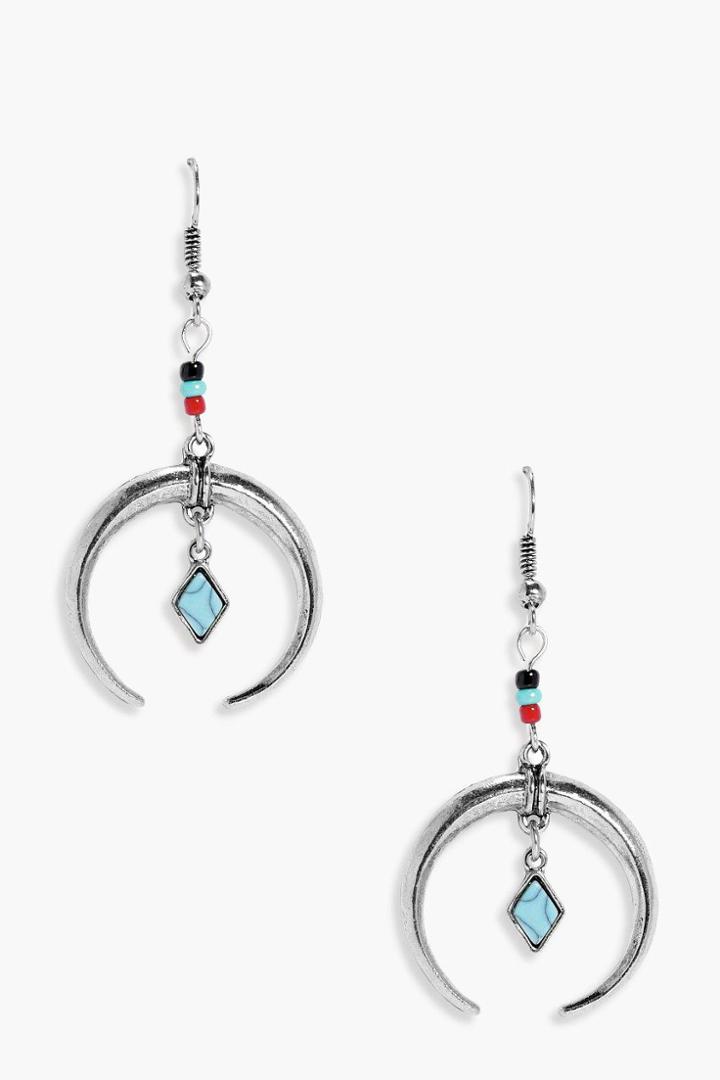 Boohoo Eliza Statement Horn & Stone Earrings Silver