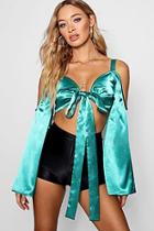 Boohoo Satin Cold Shoulder Flared Tie Front Crop