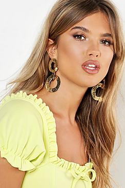 Boohoo Triple Linked Hammered Earrings
