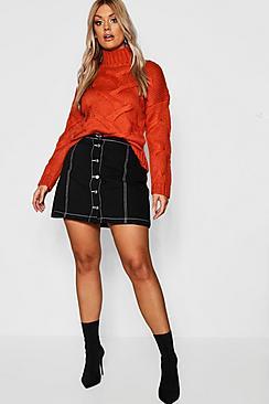 Boohoo Plus Button Through Contrast Stitch Denim Skirt