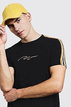 Boohoo Gold Man Signature Curve Hem T-shirt With Side Tape