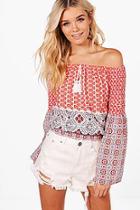 Boohoo Mia Bardot String Tie Long Sleeve Top