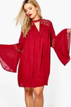 Boohoo Plus Danni Embroidered Swing Dress Wine