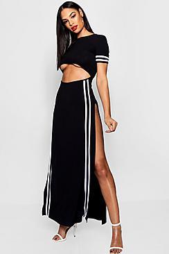 Boohoo Pameline Cut Out Sports Stripe Maxi Dress