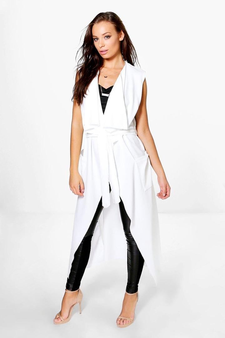 Boohoo Alisha Sleeveless Belted Duster Cream