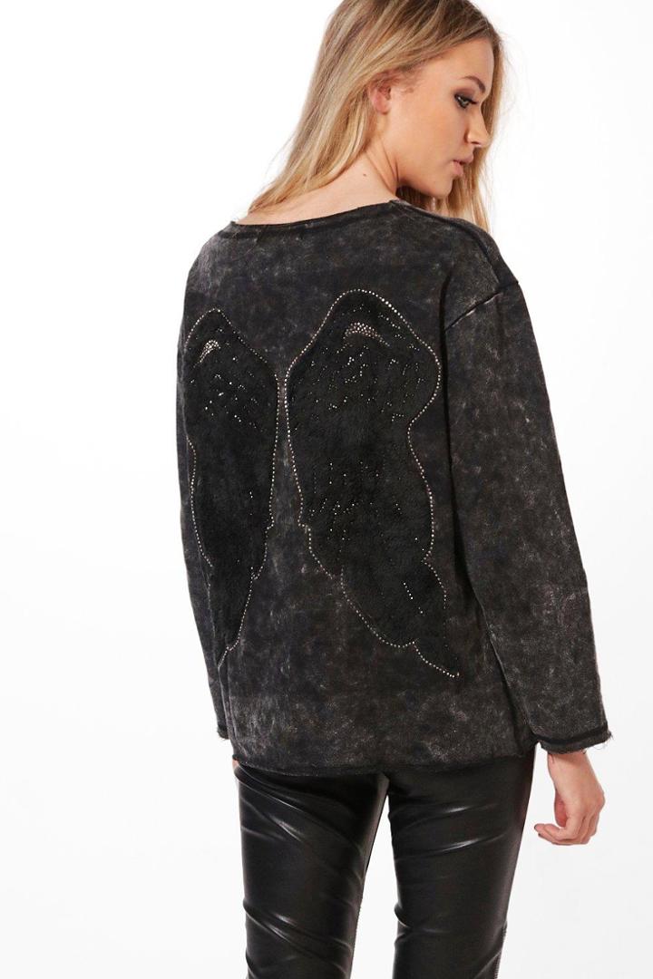 Boohoo Louisa Distressed Long Sleeve Top Grey