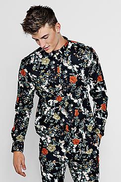 Boohoo Floral Print Long Sleeve Shirt