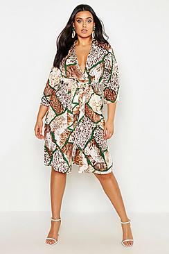 Boohoo Plus Mixed Animal Print Kimono