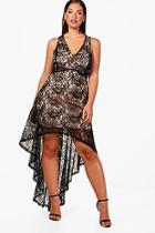 Boohoo Plus Crochet Lace Dip Hem Skater Dress