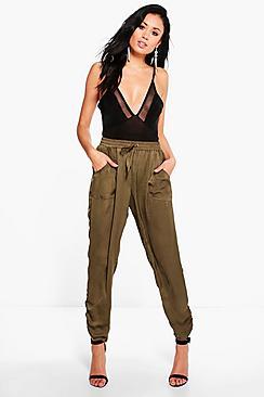 Boohoo Allegra Luxe Rouched Ankle Joggers