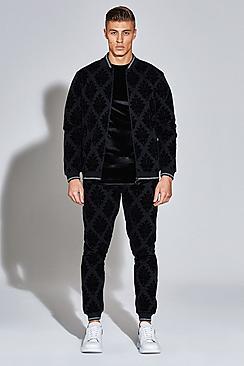 Boohoo Premium Flock Print Bomber Tracksuit
