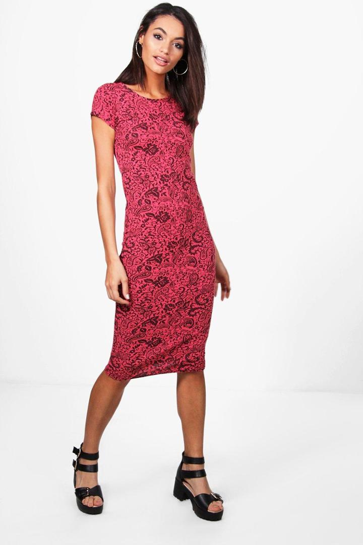 Boohoo Tabbie Jacquard Cap Sleeve Bodycon Dress Pink