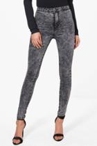 Boohoo Lara High Rise Acid Wash Tube Jeans Black