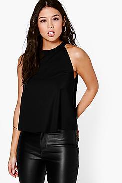Boohoo Rita Woven High Neck Swing Top