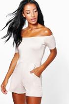 Boohoo Lois Off The Shoulder Jersey Playsuit Stone