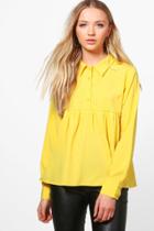 Boohoo Robyn Wide Hem Button Up Shirt Yellow