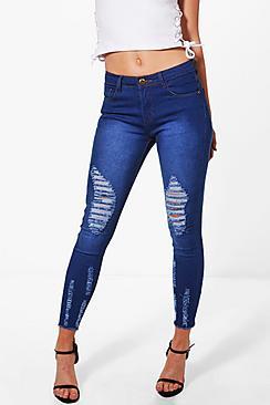 Boohoo Petite Jemima Frayed Hem And Knee Skinny Jean