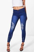 Boohoo Petite Jemima Frayed Hem And Knee Skinny Jean