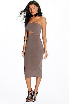 Boohoo Tanya Bandeau Cut Out Waist Midi Dress