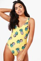 Boohoo Ibiza Pineapple Scoop Bathing Suit Yellow