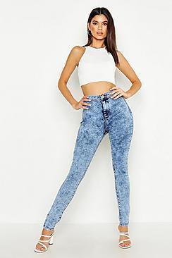 Boohoo High Rise Acid Wash Denim Disco Jeans
