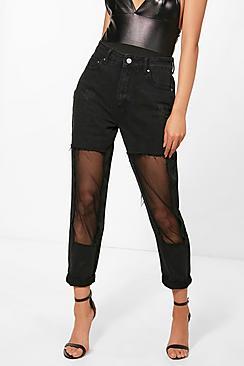 Boohoo Hatty High Rise Fishnet Boyfriend Jeans